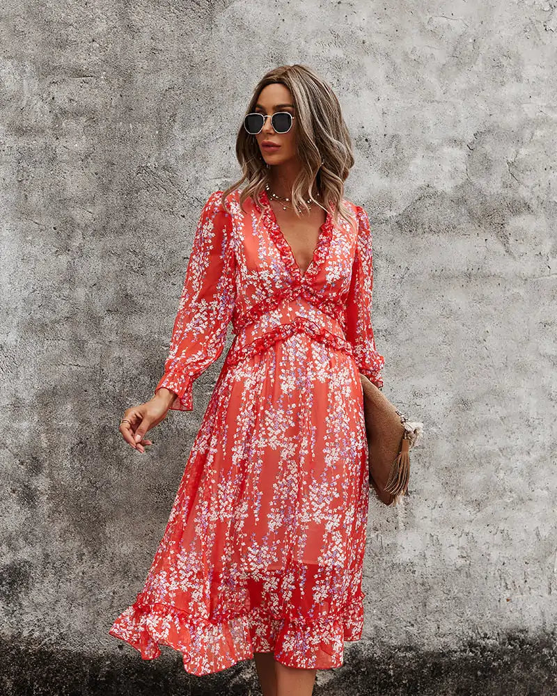 Fashion Long Sleeve Midi Dress