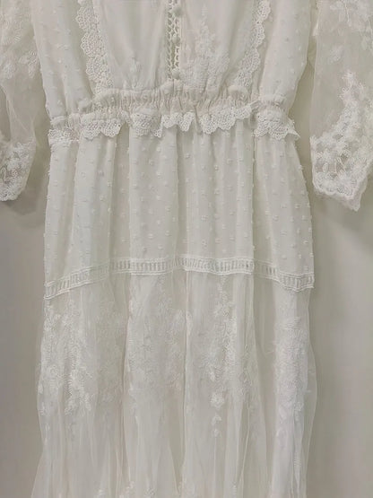 Hollow Out White Dress Sexy Women Lace Long Dress